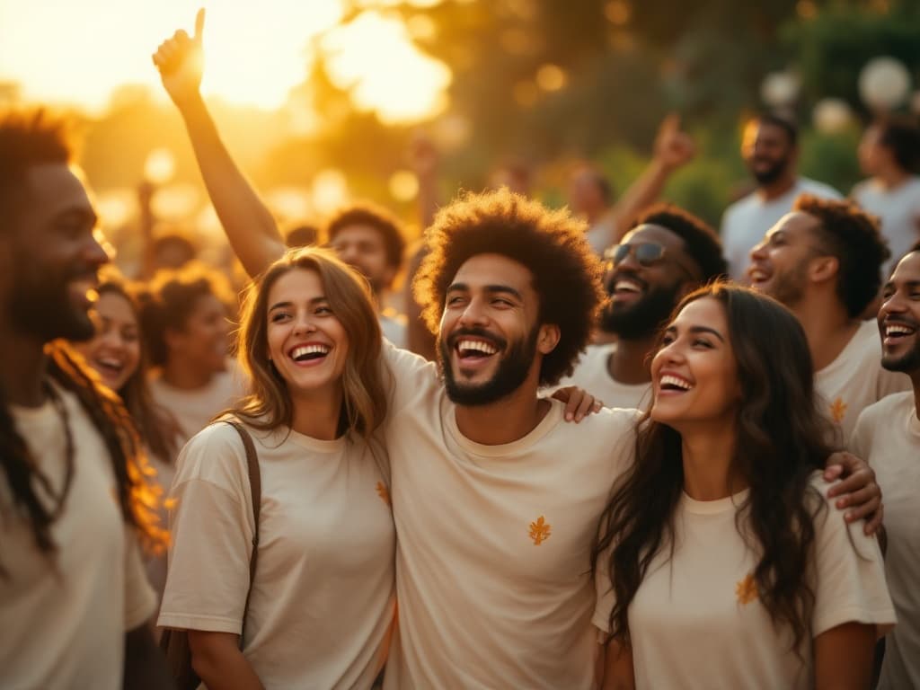 Grupo celebrando com camisas ALADÊ